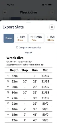 Dive Kit slate export, high-contrast A6 printable dive plan